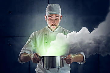 Chef cooking some green stuff