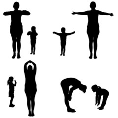 Vector silhouette of a woman with a child.