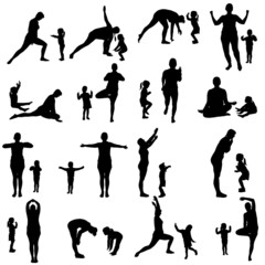 Vector silhouette of a woman with a child.