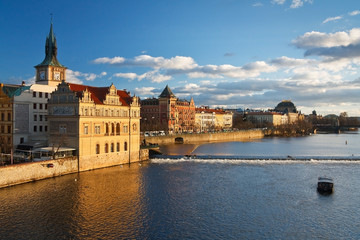 Prague cityscape with national theater, Czech Republic.