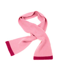 Pink winter scarf nicely arranged.Wool scarf isolated on white.