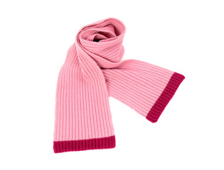 Pink winter scarf nicely arranged.Wool scarf isolated on white.