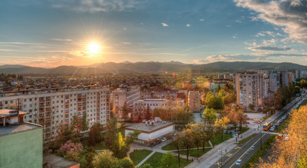 City view with a sunset