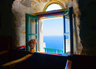 View to the sea from a monastery in Amorgos island in Greece