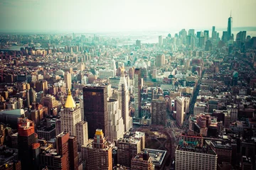 Photo sur Aluminium brossé New York Vue aérienne de Manhattan au coucher du soleil, New York City