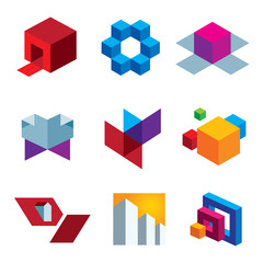 Human great imagination and box cube creativity icon set