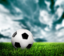 Fototapeta na wymiar Football, soccer. A leather ball on grass, lawn.