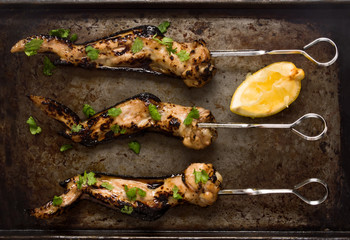 barbecued chicken wing skewer