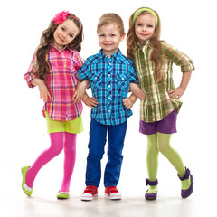 Fototapeta premium Cute fashion kids are standing together