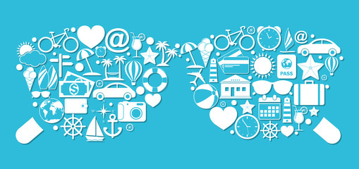 Fototapeta premium Sunglasses with travel icons