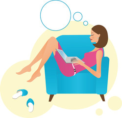 Young woman with speech bubble and laptop