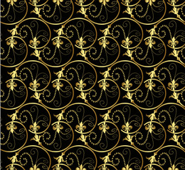 Golden seamless pattern ornament on black background