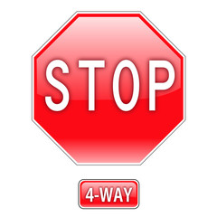 stop 4 way road and traffic sign