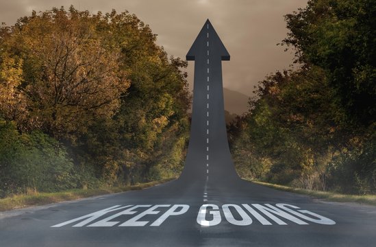 Keep going against road turning into arrow