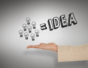 Composite image of female hand presenting idea graphic