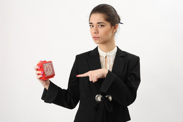 business woman with alarm in his hand