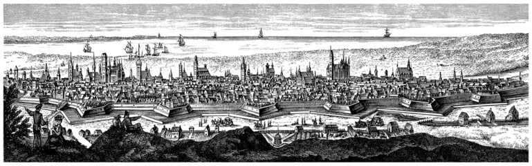 Panele Szklane  Starożytne miasto: panoramiczny widok - XVIII wiek