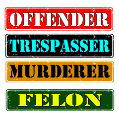 Set of stamps offender, felon , vector illustration