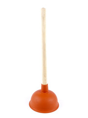 Red plunger used for unclogging toilets or sinks