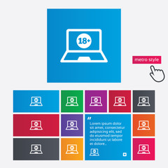 Adults content laptop icon. Website for adults.