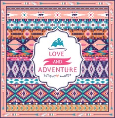 Navajo seamless tribal pattern with quotes on labels