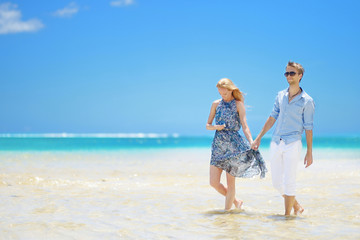 Young couple on a tropical island