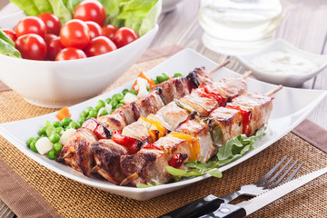 Grilled shashlik with vegetables