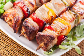 Grilled shashlik with vegetables