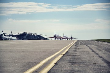 Jet planes rolling on an airport runway