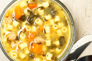 Italian Wedding Soup in Bowl at Table © Ixepop