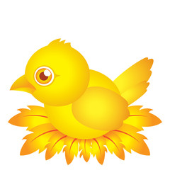 golden bird baby cartoon character with feather