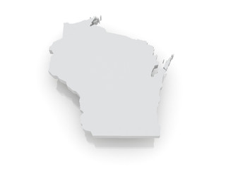 Three-dimensional map of Wisconsin. USA.