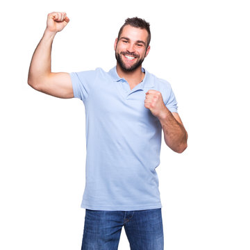 Young Happy Man In A Blue Polo Shirt