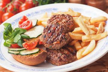 Mini burgers and french fries