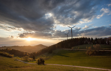 Fototapeta na wymiar wind power mills in black forest, Germany