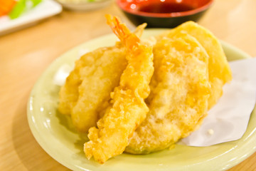 japanese food  tempura , deep fried shrimps