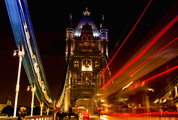 Tower Bridge with Red Bus lights
