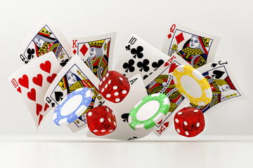 dice, chips and cards