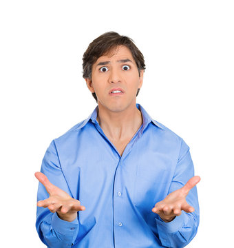 Young surprised man asking why did you do this mistake?