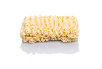 Dried instant noodles over white background