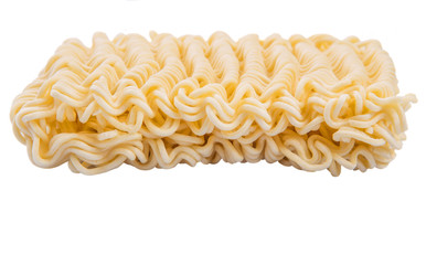 Dried instant noodles over white background