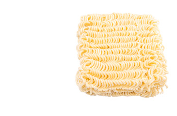 Dried instant noodles over white background