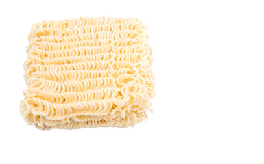 Dried instant noodles over white background