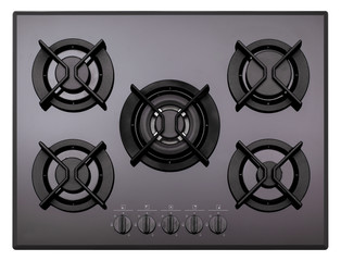 Black glass gas hob isolated on white