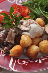 Roasted potato croquettes with portabello mushrooms