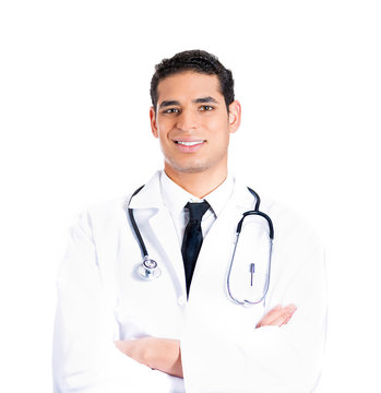 Confident male doctor with stethoscope and patient chart