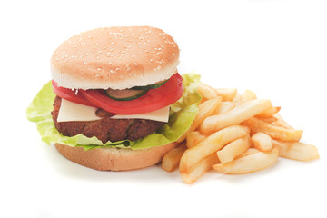 Hamburger with french fries