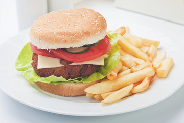 Hamburger with french fries