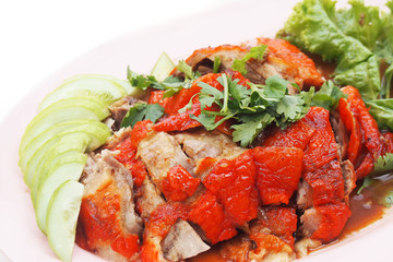 close up  roasted duck served with vegetable - chinese cuisine