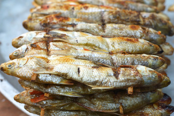 Grilled fish in the market
